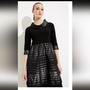 NWT Joseph Ribkoff Black and Silver Cowl Neck Cocktail Dress